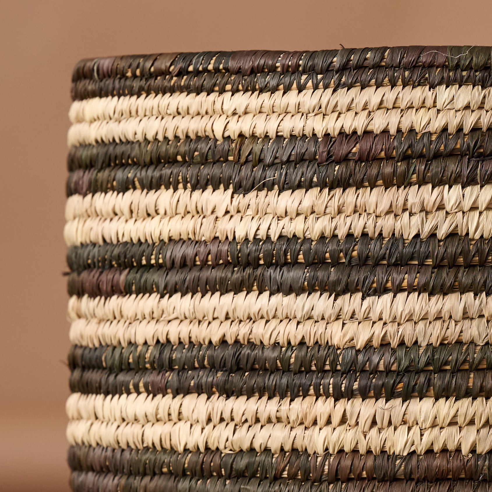 Brown Striped Palm Leaf Basket 17 - Ten Thousand Villages