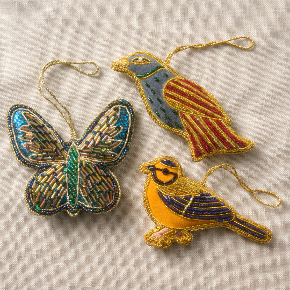 Kalyani Flocked Bird Ornament - Blue Wing
