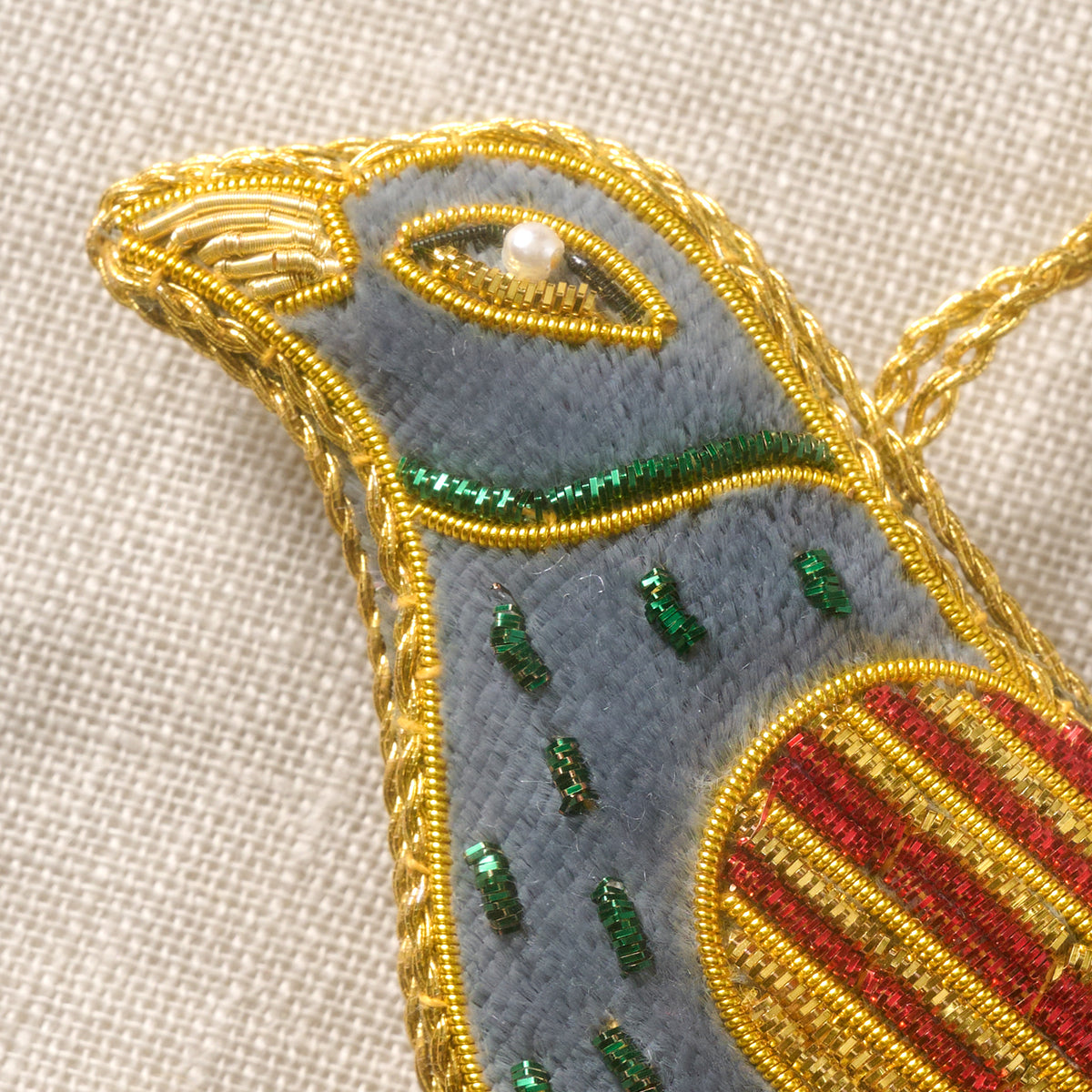Kalyani Flocked Bird Ornament - Striped Wing
