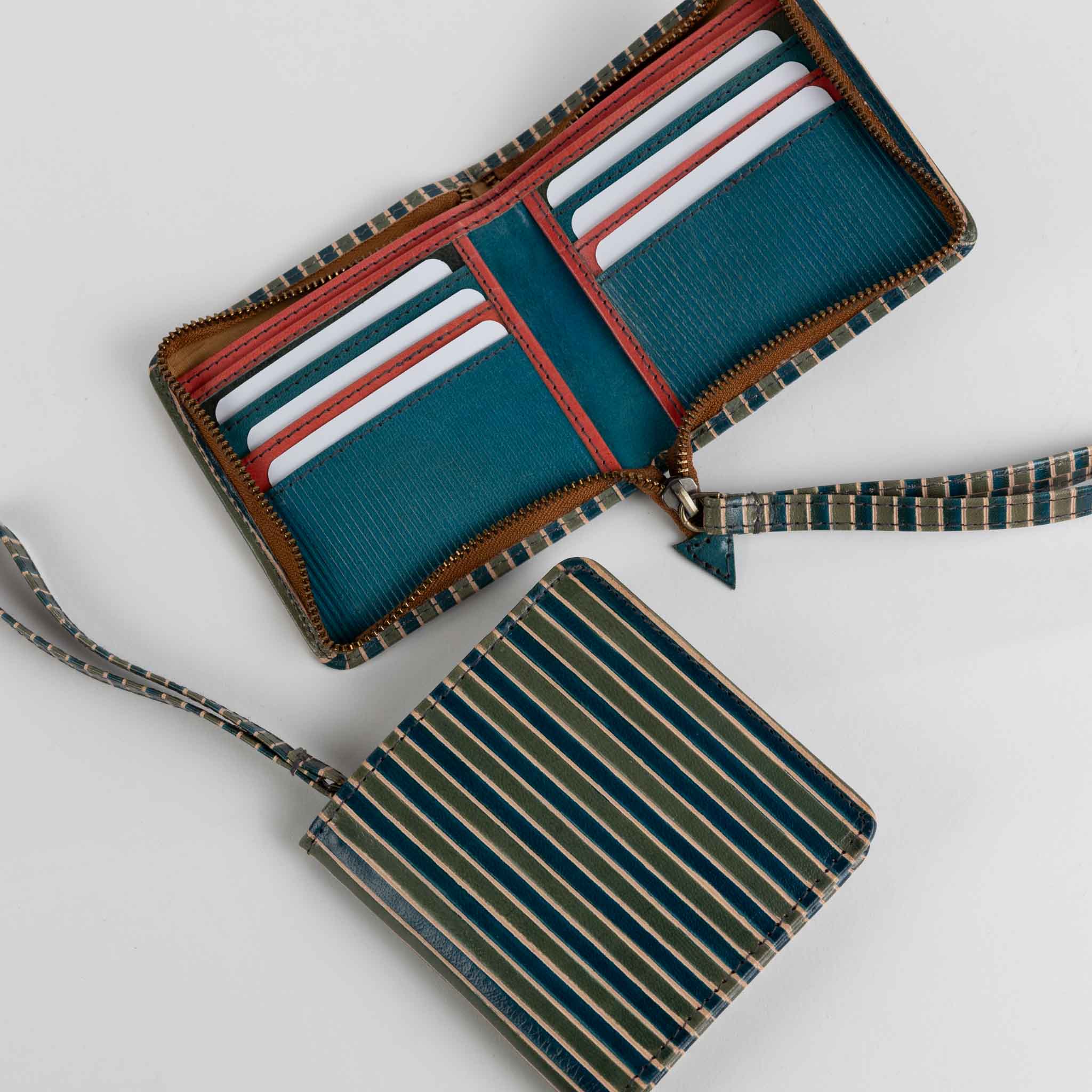 Shanti Striped Leather Wrist Wallet - Ten Thousand Villages