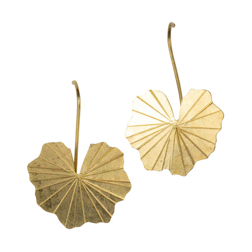 Lotus Leaf Drop Earrings in Brass