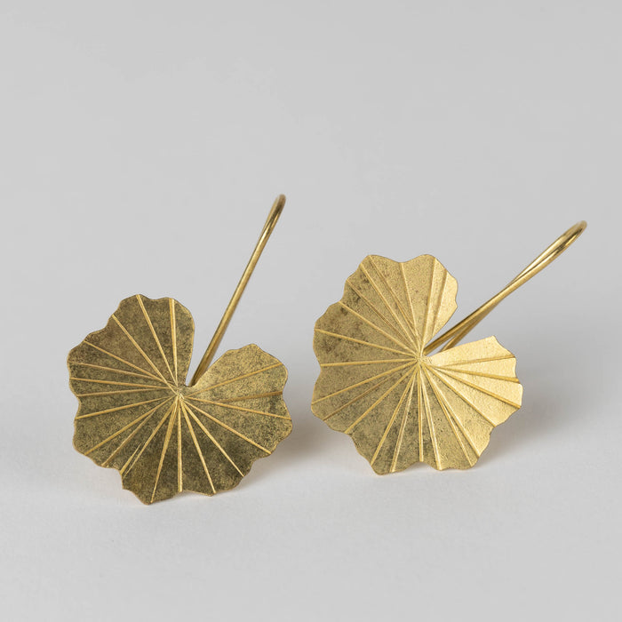 Lotus Leaf Drop Earrings in Brass 4