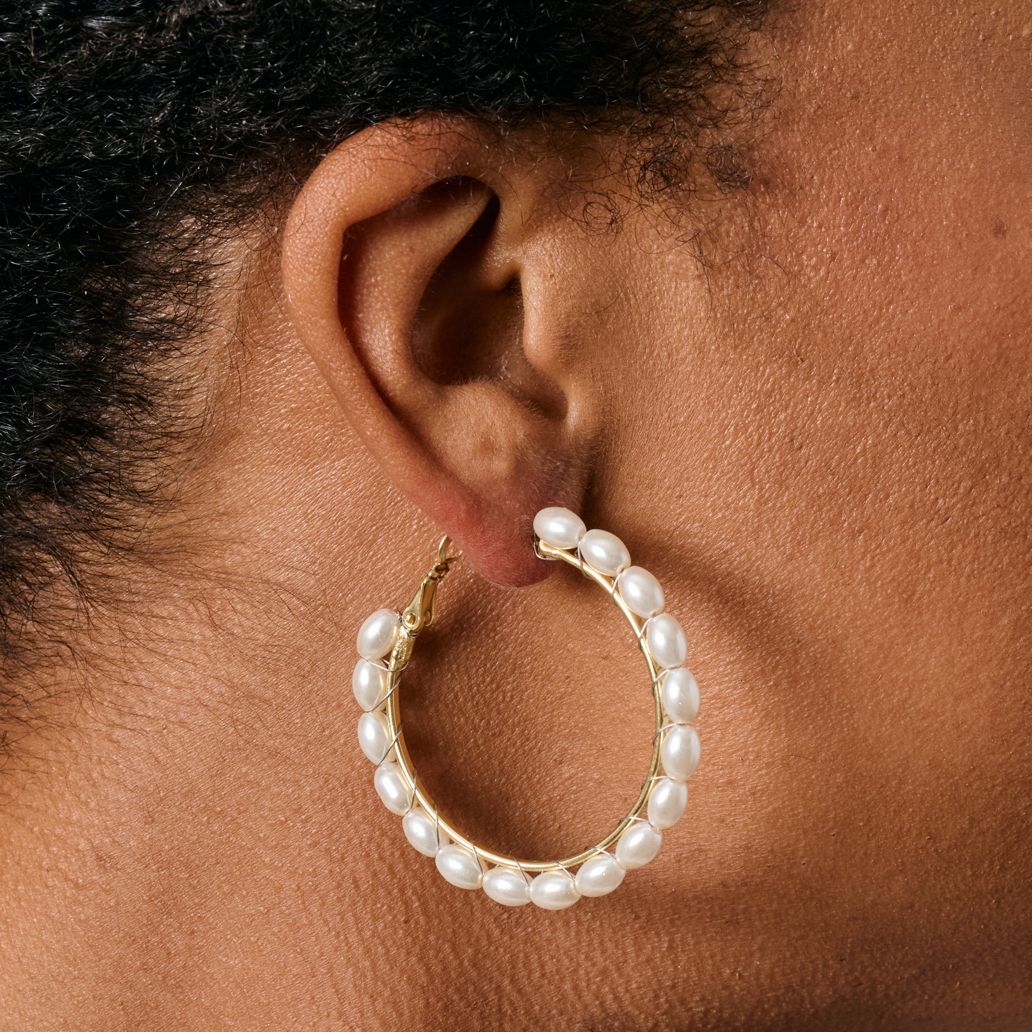 Reteele Pearl Bead Hoop Earrings