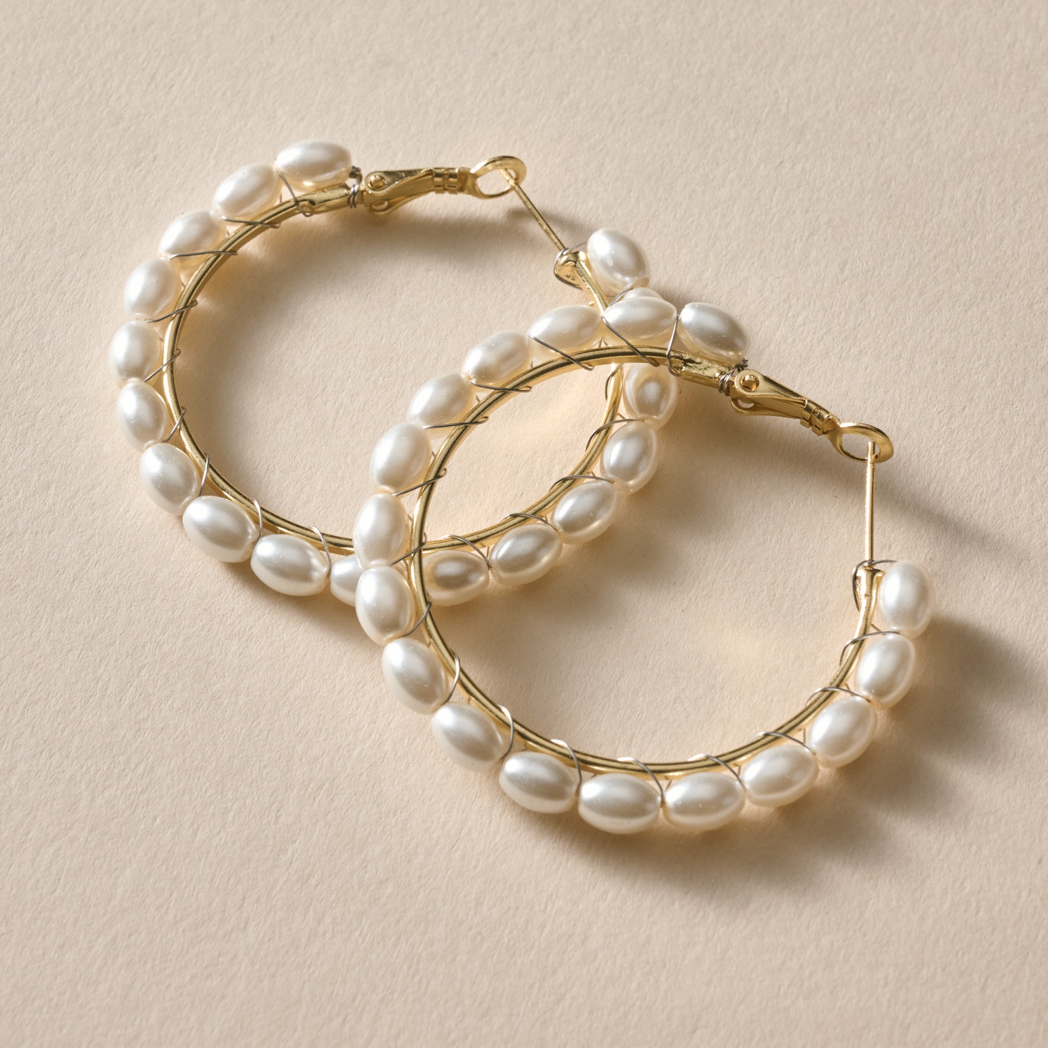 Reteele Pearl Bead Hoop Earrings