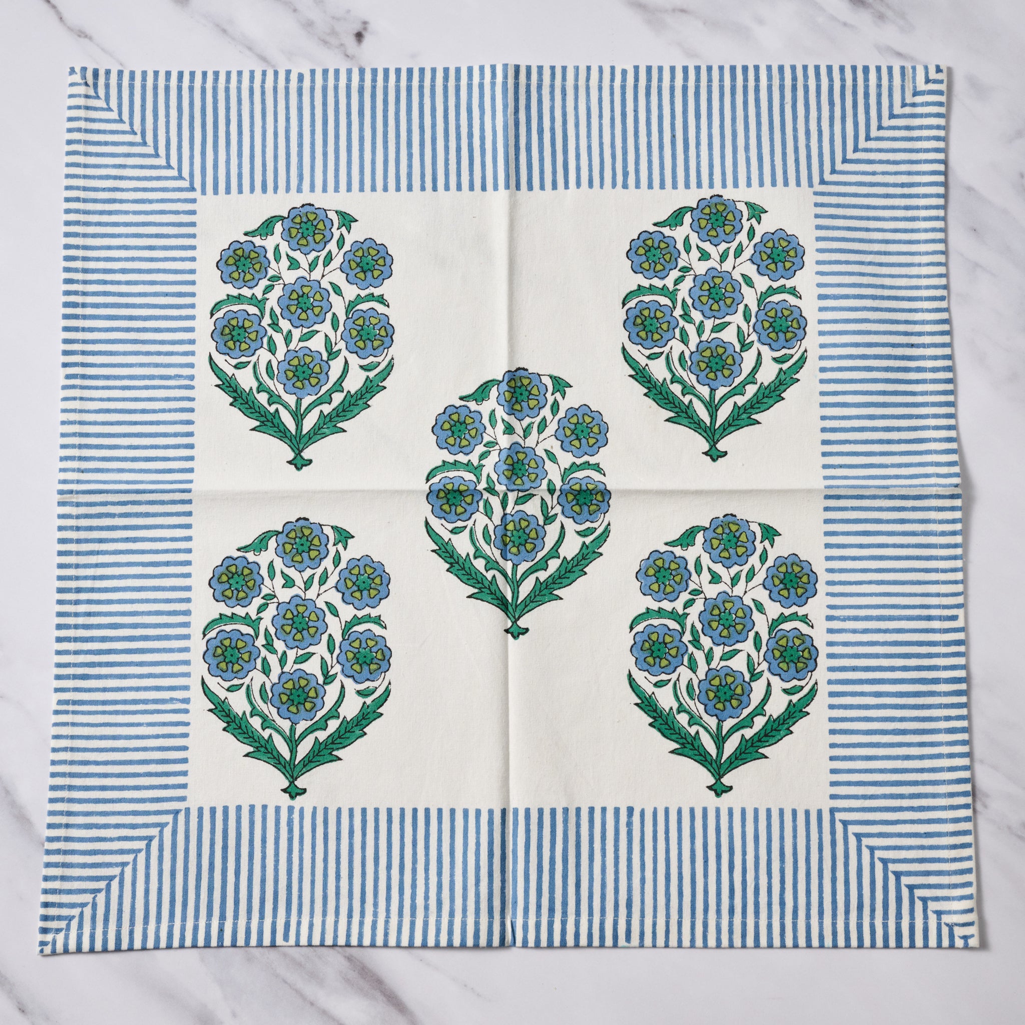 Devika Floral + Stripe Block Print Napkin - Ten Thousand Villages