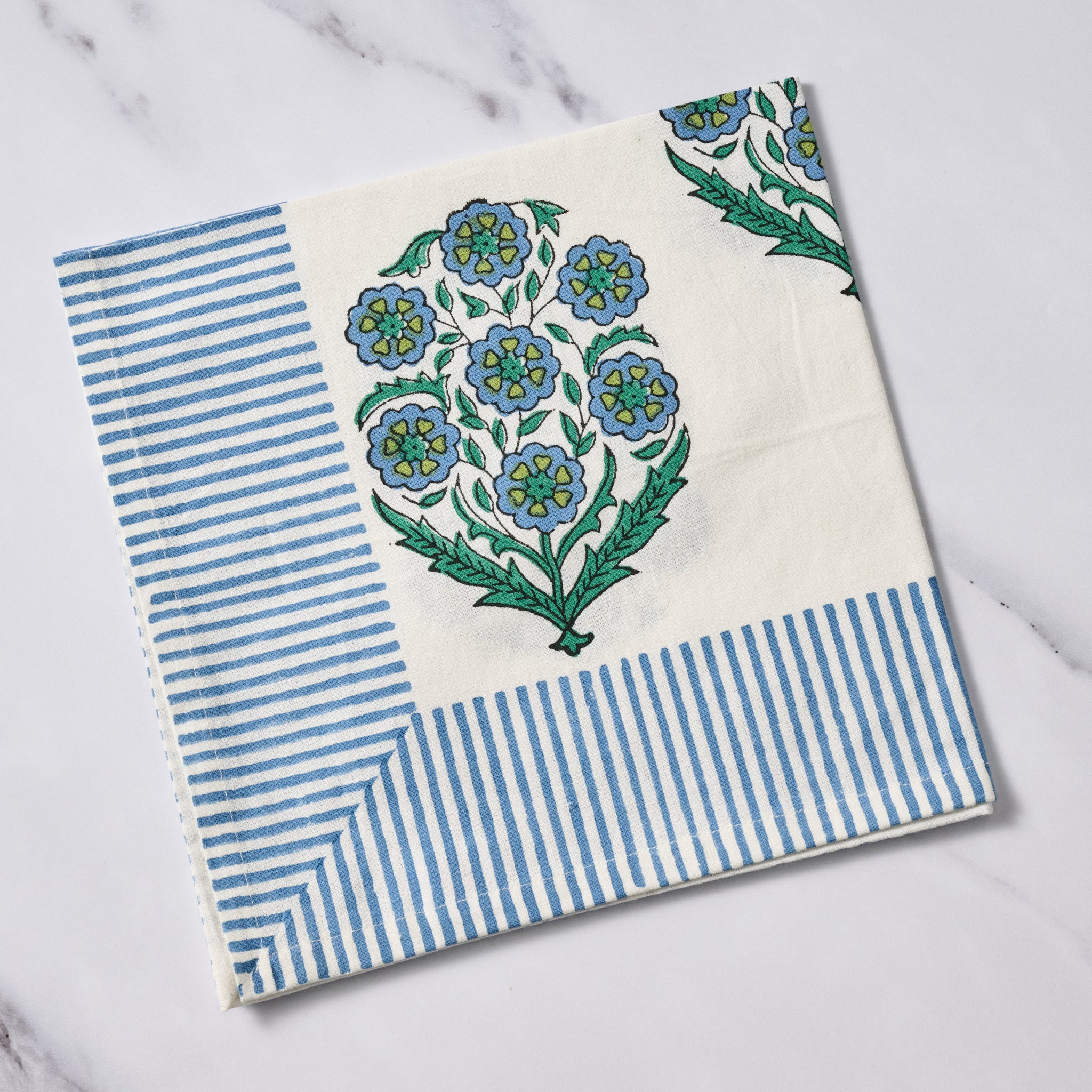 Devika Floral + Stripe Block Print Napkin - Ten Thousand Villages