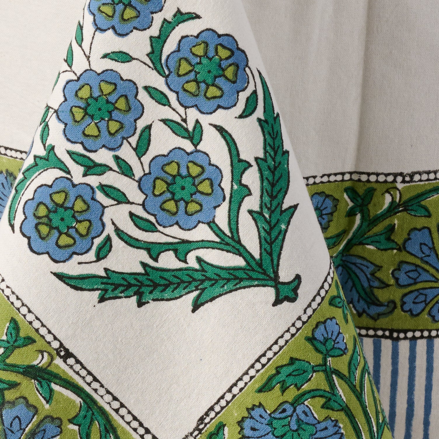 Devika Floral + Stripe Block Print Tablecloth - Ten Thousand Villages