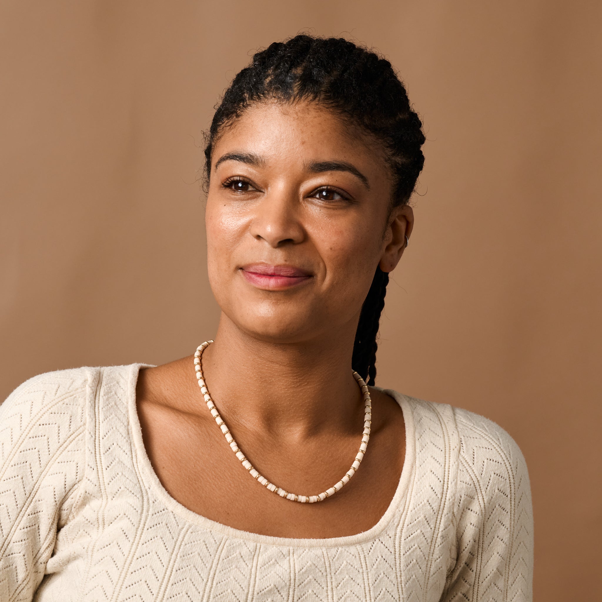 Kira Bead Necklace - Tan+Gold - Ten Thousand Villages