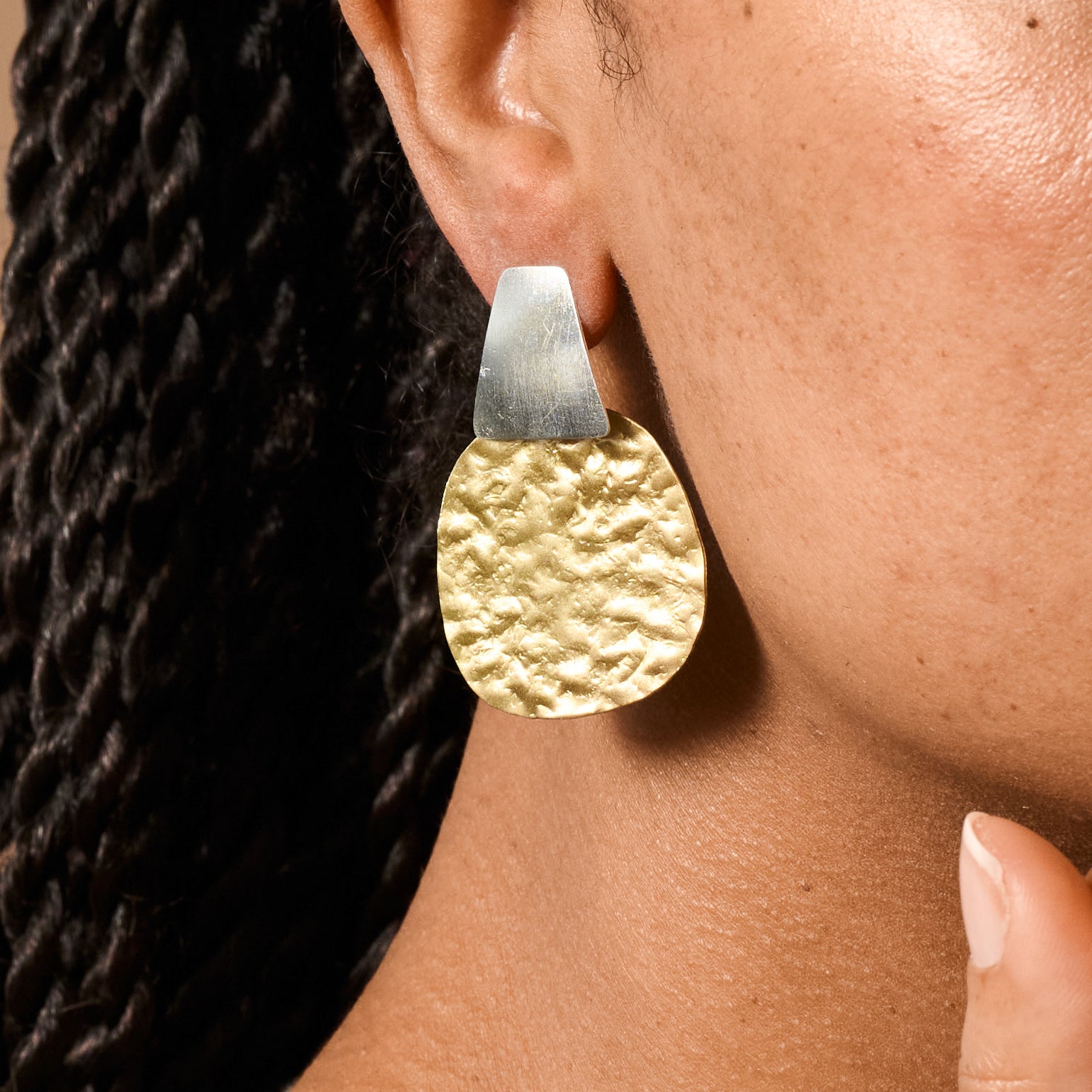 Kajal Hammered Brass Post Earrings - Ten Thousand Villages