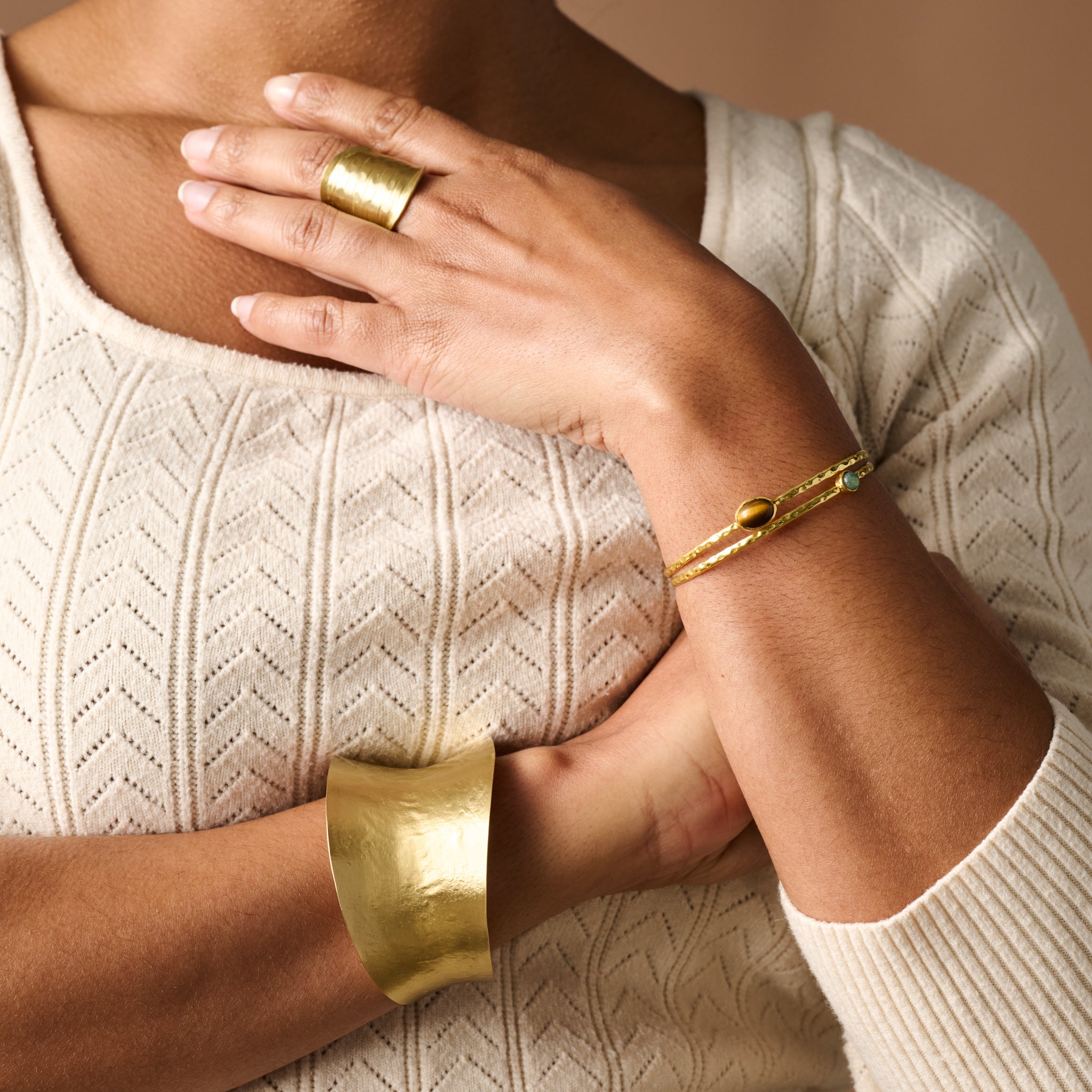 Diva Hammered Brass Cuff Ring - Ten Thousand Villages