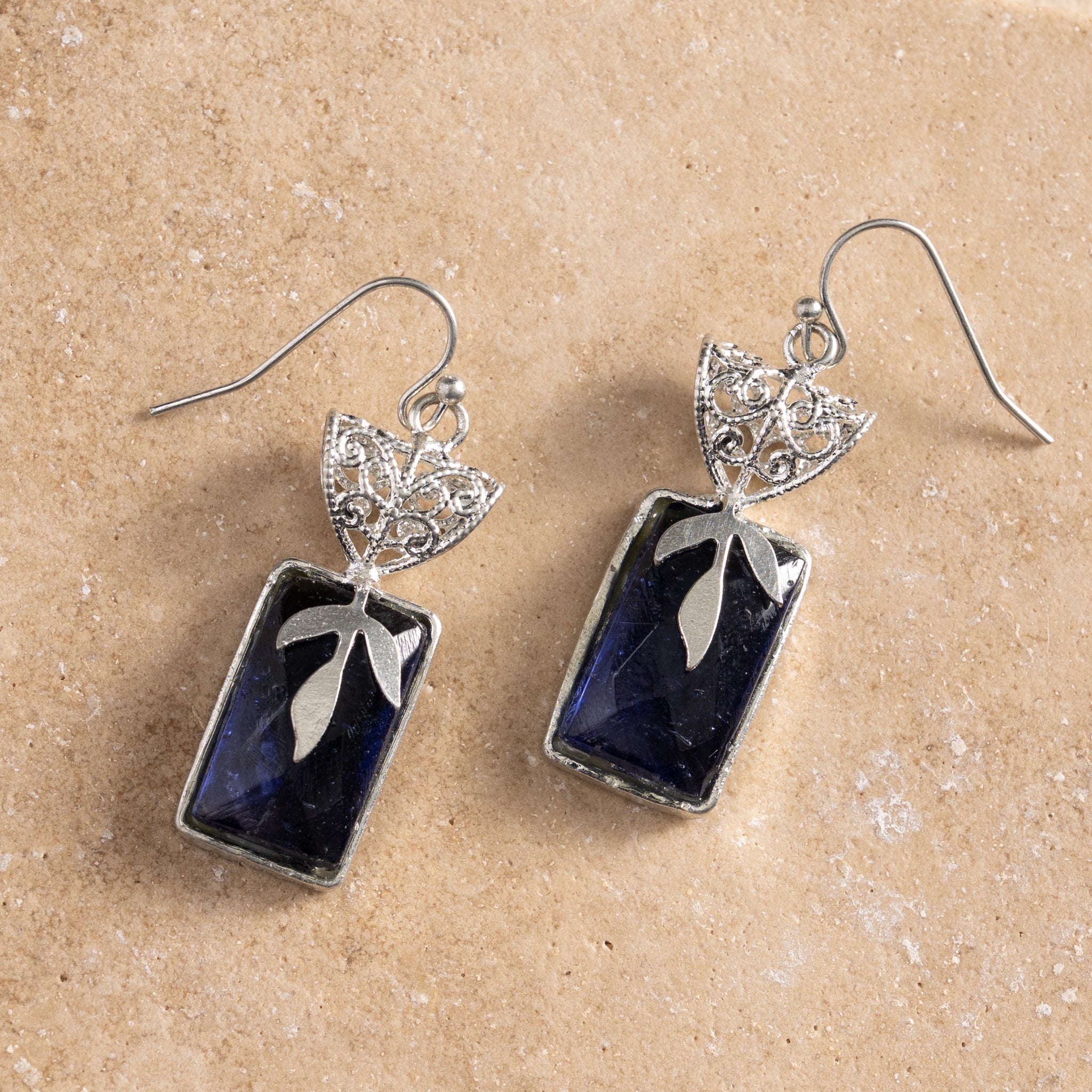 Chandra Glass Stone & Leaf Earrings
