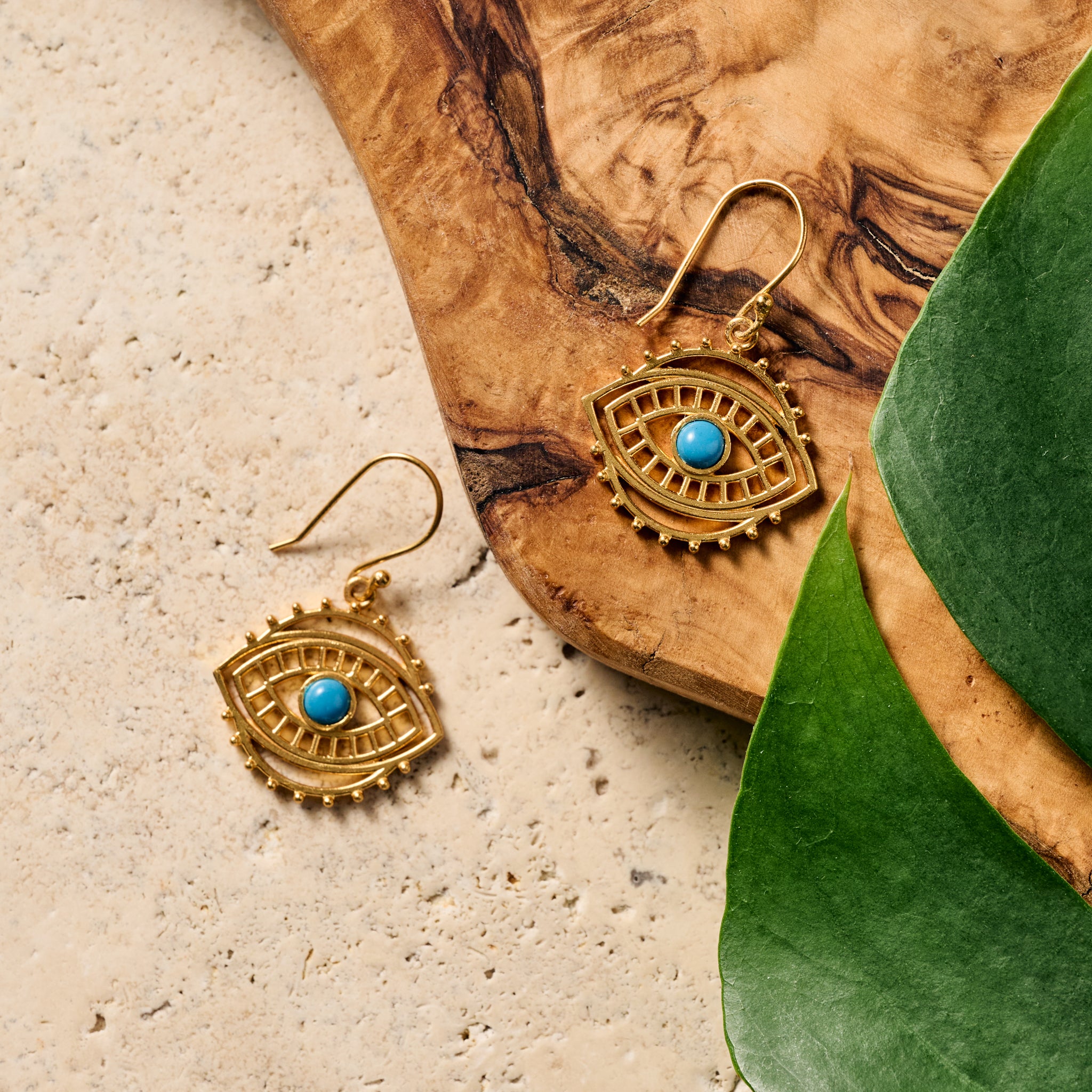 Firoza Evil Eye Dangle Earrings