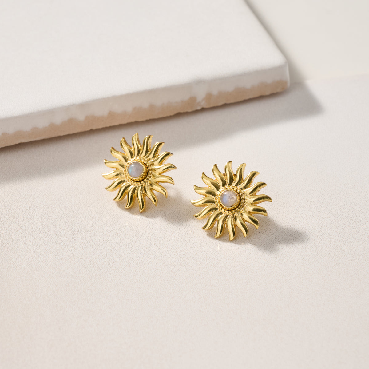 Sunburst Moonstone Post Earrings - Ten Thousand Villages