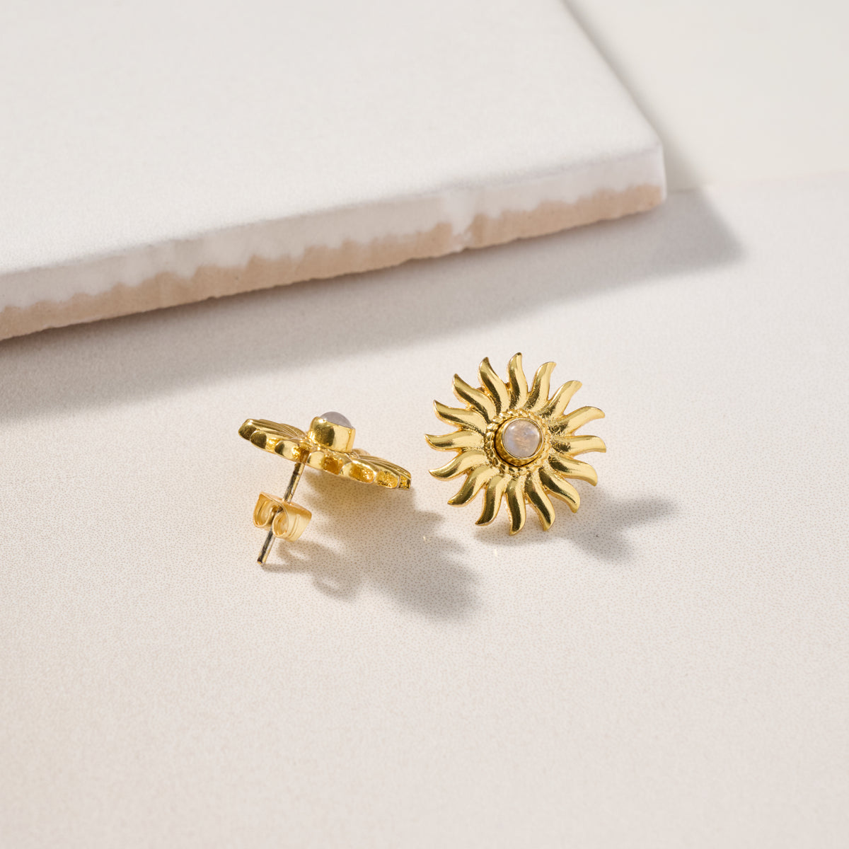 Sunburst Moonstone Post Earrings - Ten Thousand Villages
