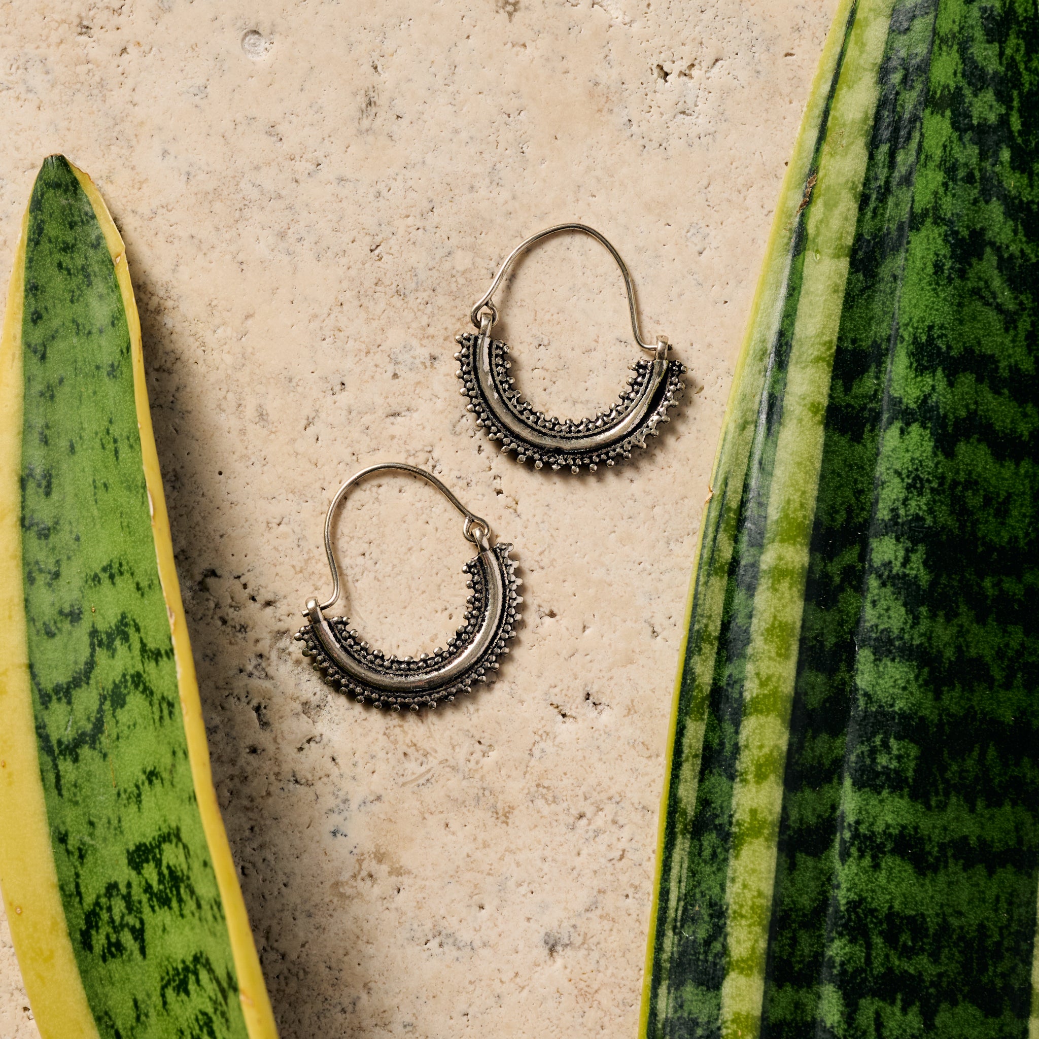 Manake Silvertone Arc Dangle Earrings