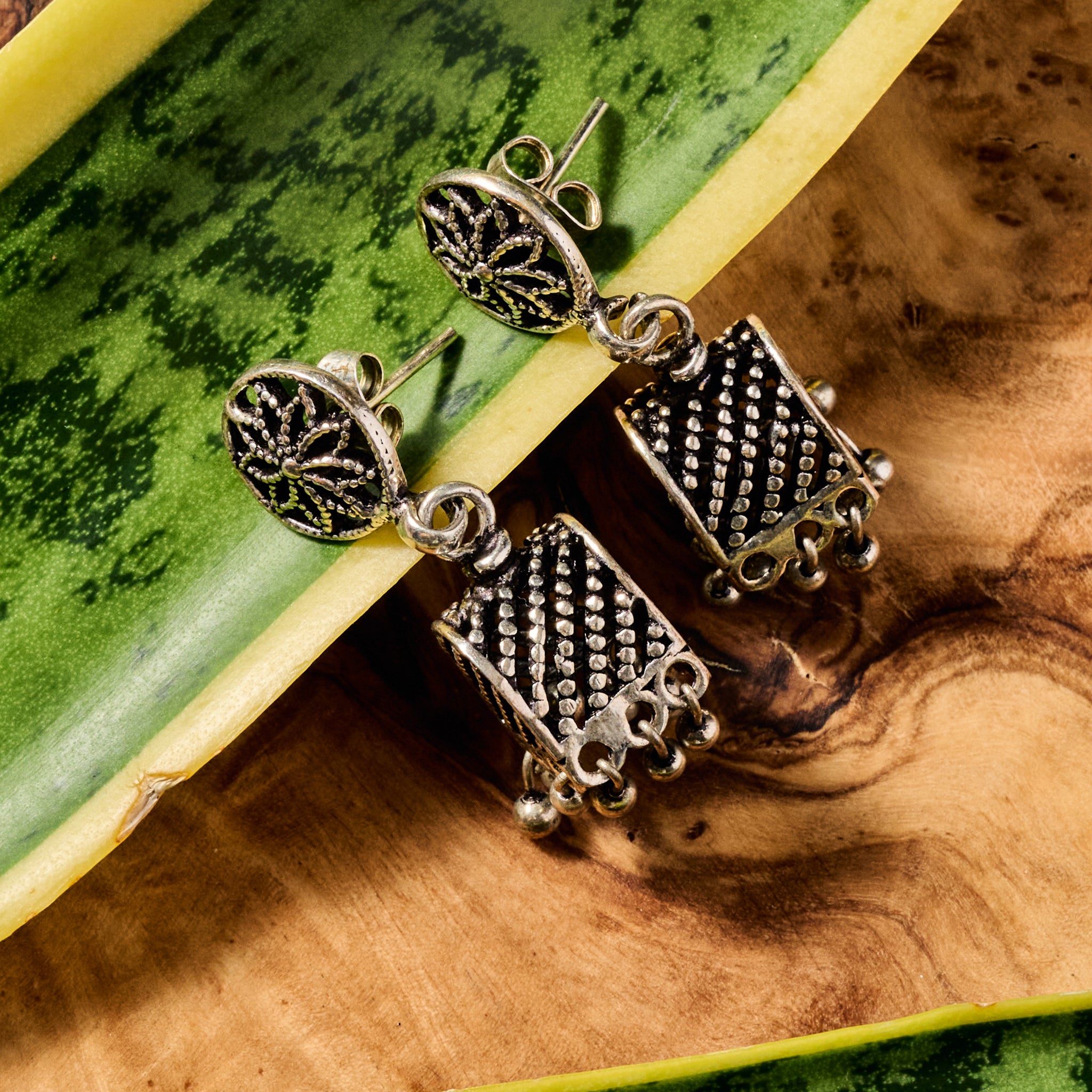 Dohara Silvertone Jhumka Drop Earrings