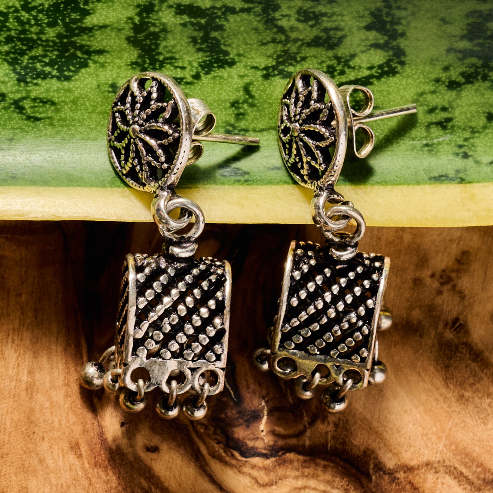 Dohara Silvertone Jhumka Drop Earrings