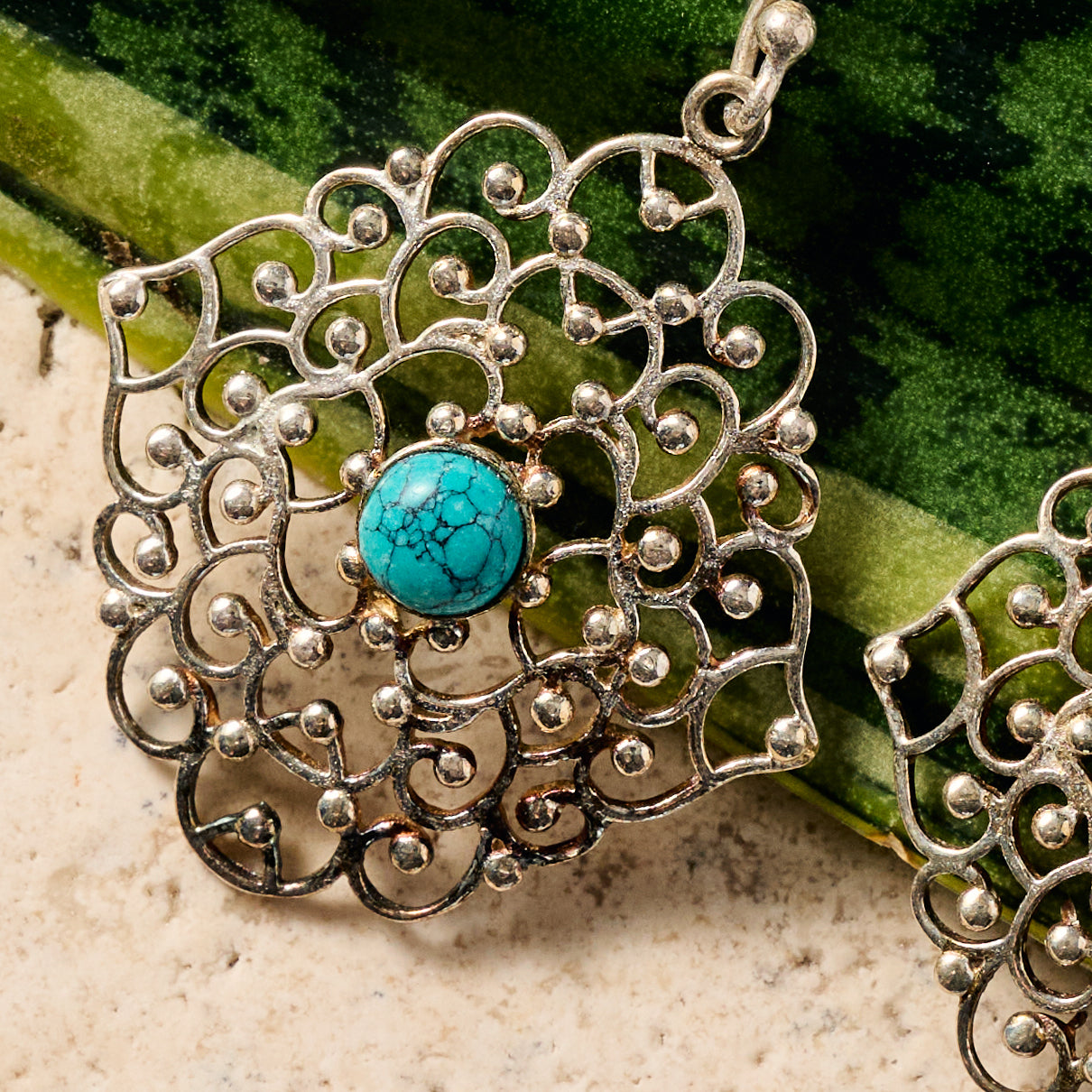 Hava Silvertone Dangle Earrings w/Turquoise