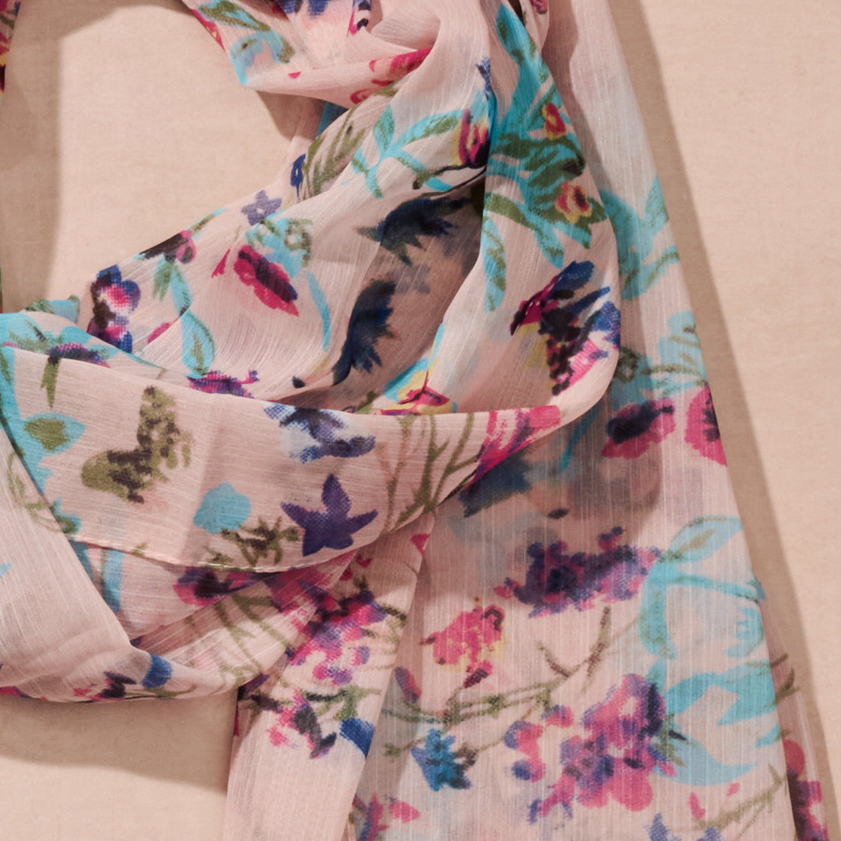 Komal Floral and Butterfly Chiffon Scarf - Ten Thousand Villages