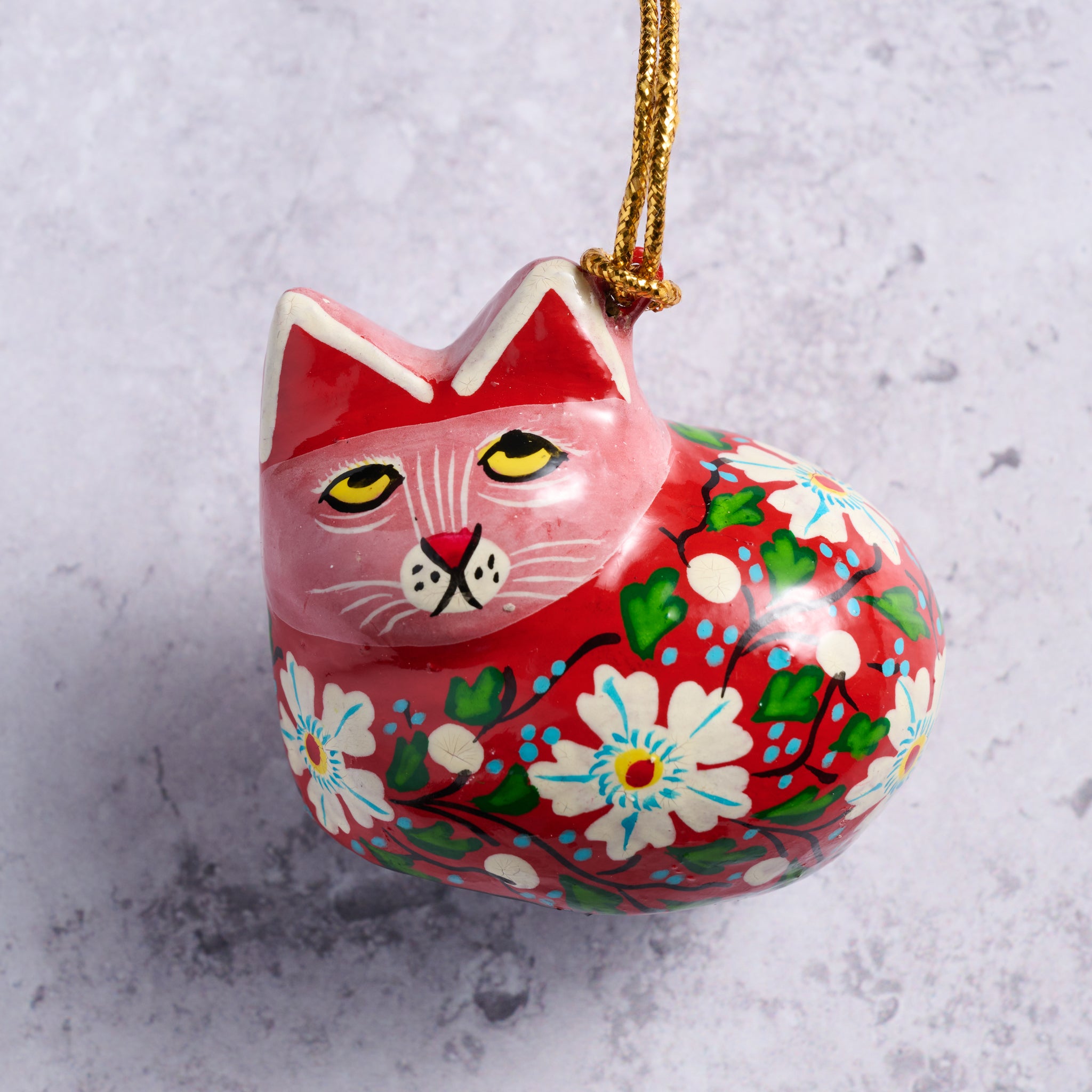 Painted Floral Cat Paper Mâché Ornament - Ten Thousand Villages