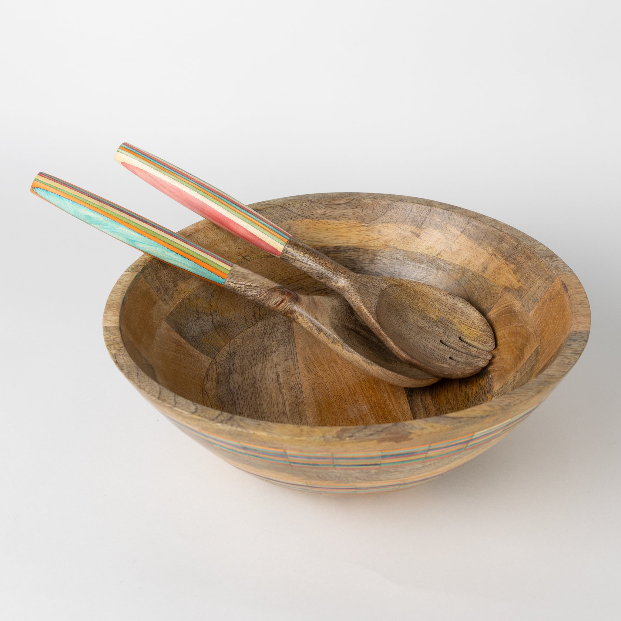 Striped Mango Wood Salad Bowl - Ten Thousand Villages