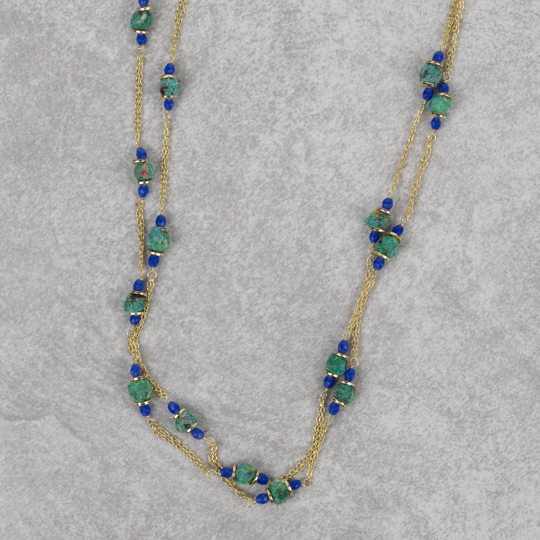 Recycled Sari & Glass Bead Necklace - Ten Thousand Villages