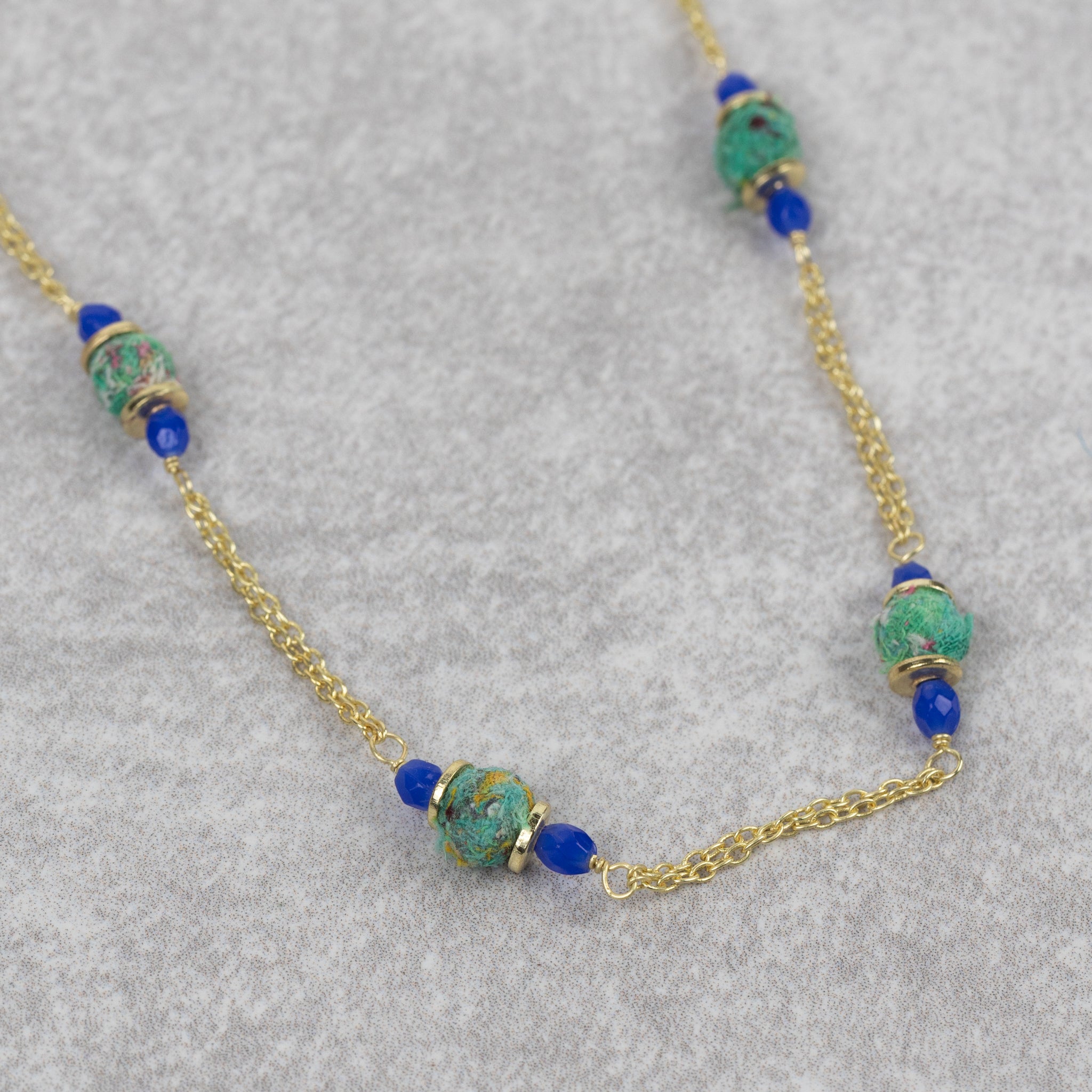 Recycled Sari & Glass Bead Necklace - Ten Thousand Villages