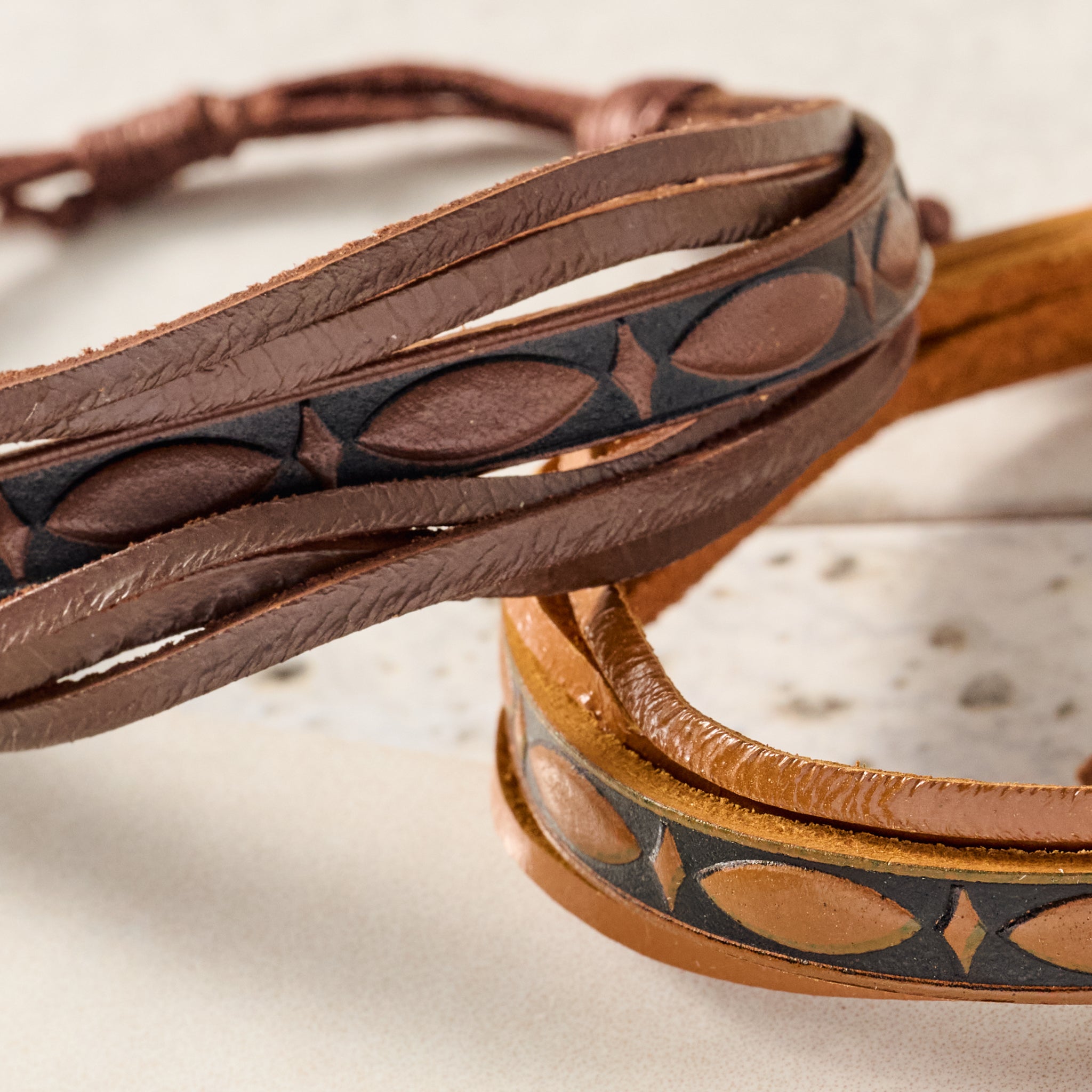 Tikat Embossed Leather Bracelets - Set of Two