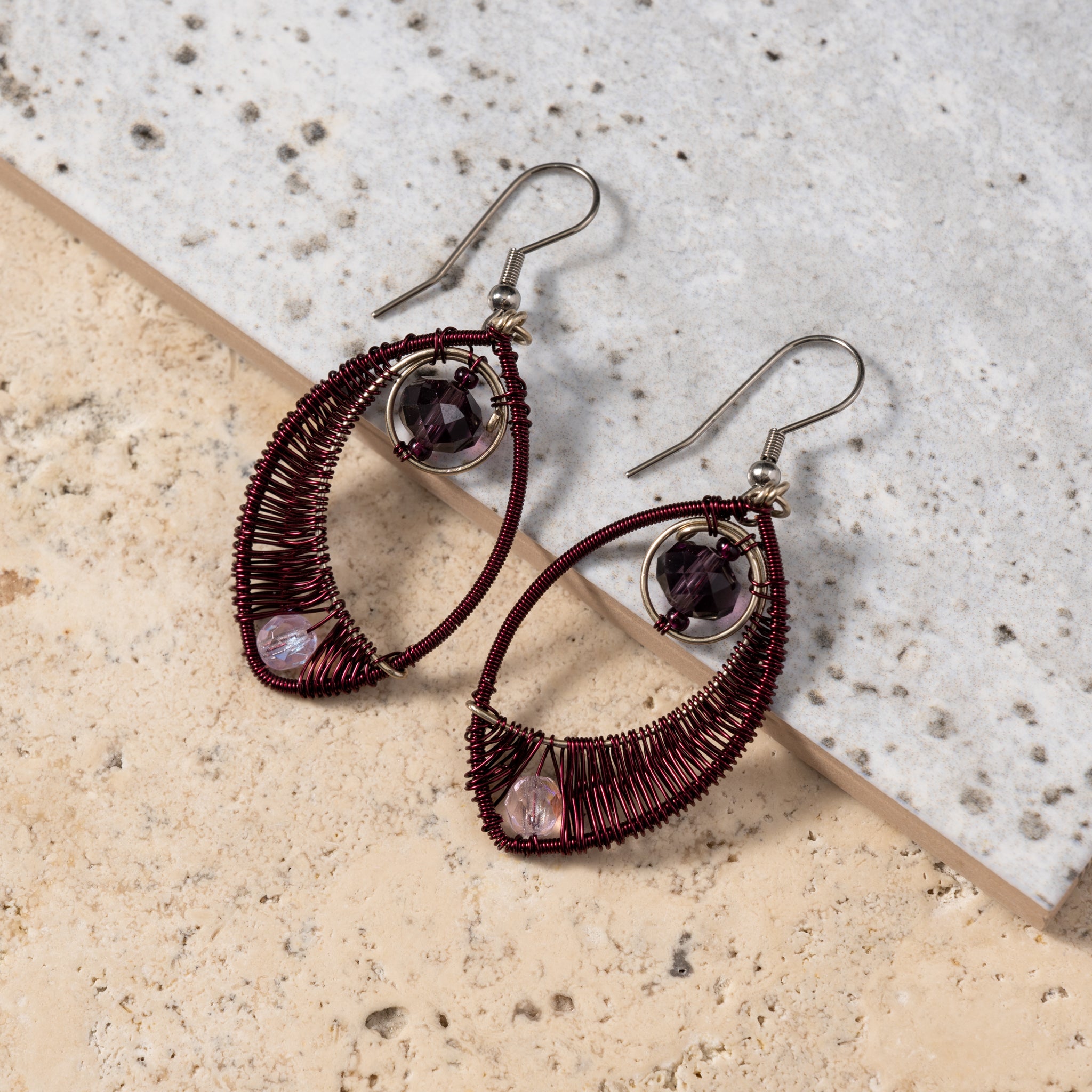 Ojo Purple Wire Wrapped Earrings