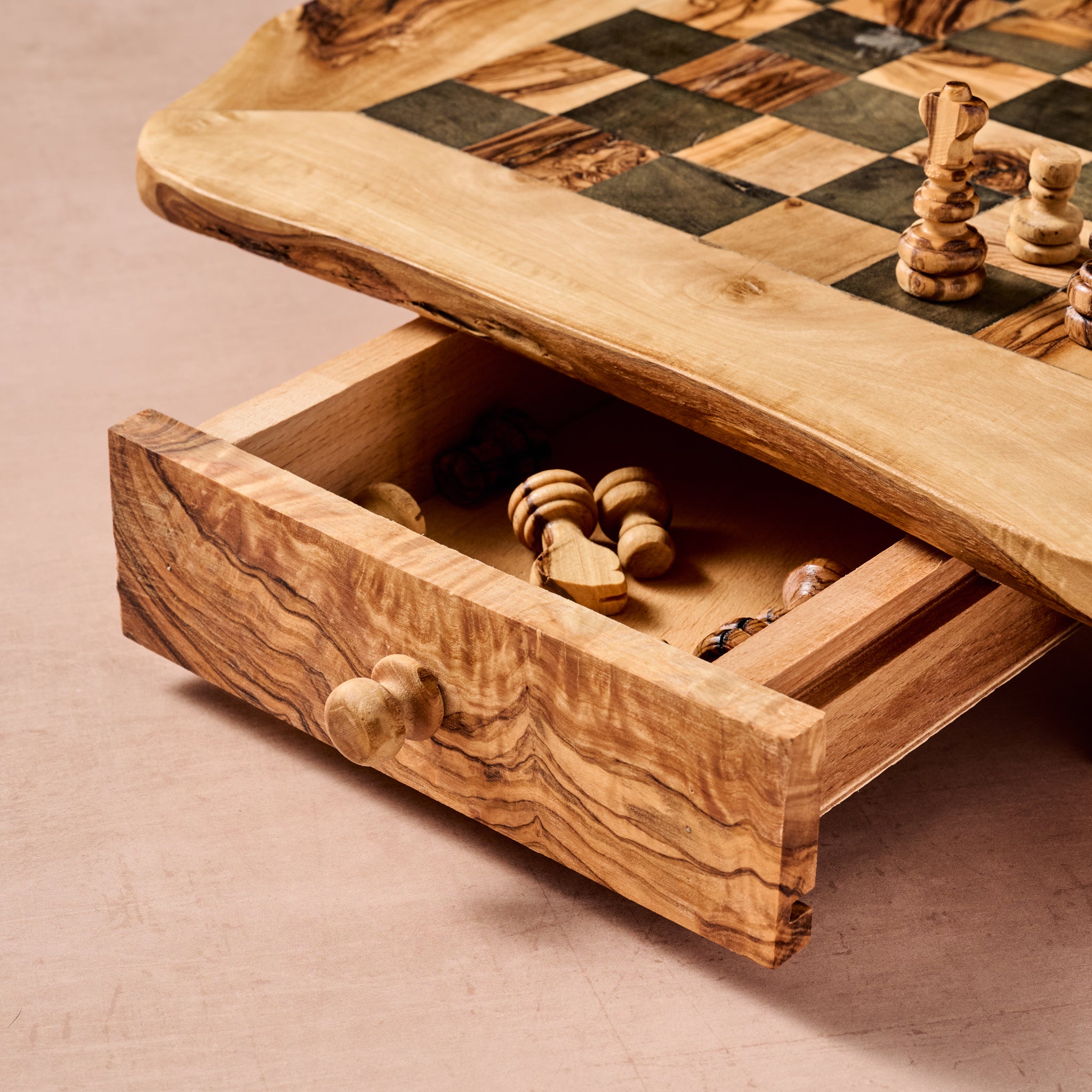 Seira Olive Wood Chess Set with Drawer