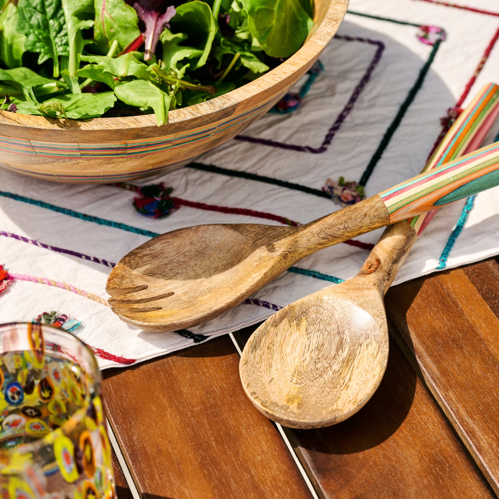 Striped Mango Wood Salad Servers - Ten Thousand Villages