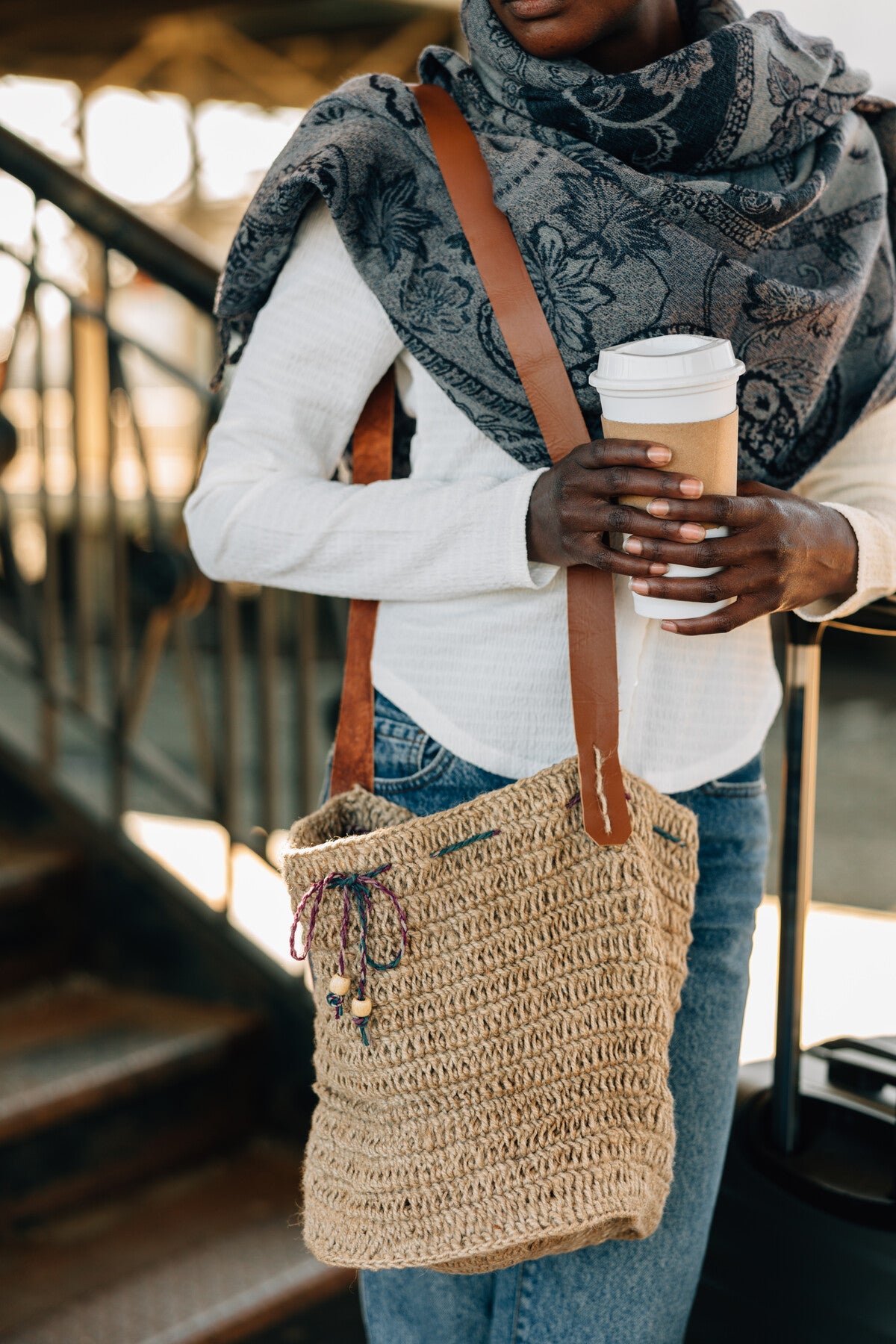 Jute Bucket Bag - Leather Strap - Ten Thousand Villages