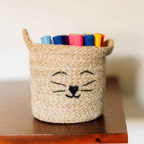 Cat Face Jute Basket - Small 1