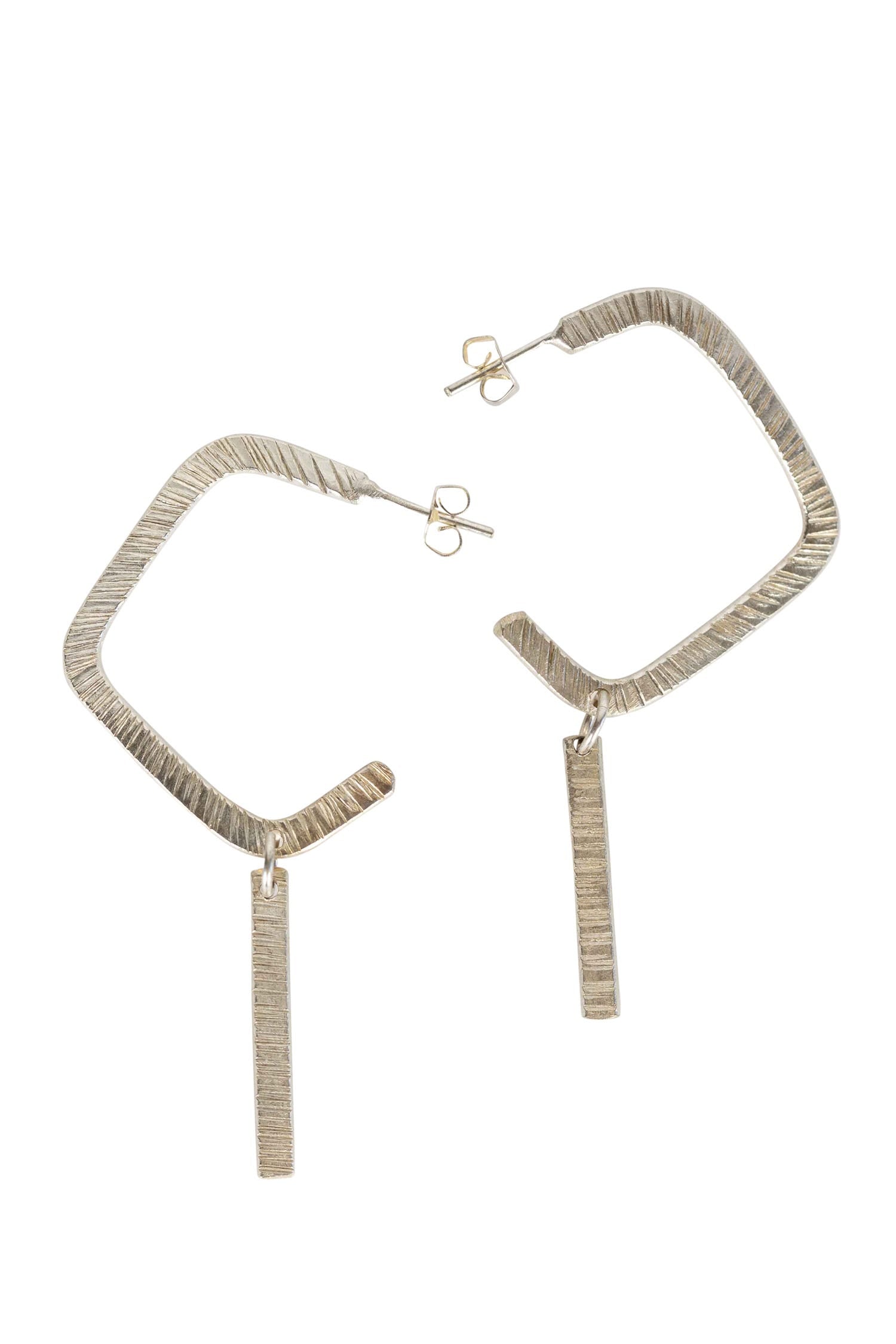 Silver Open Square Hoop Drop Earrings - Ten Thousand Villages