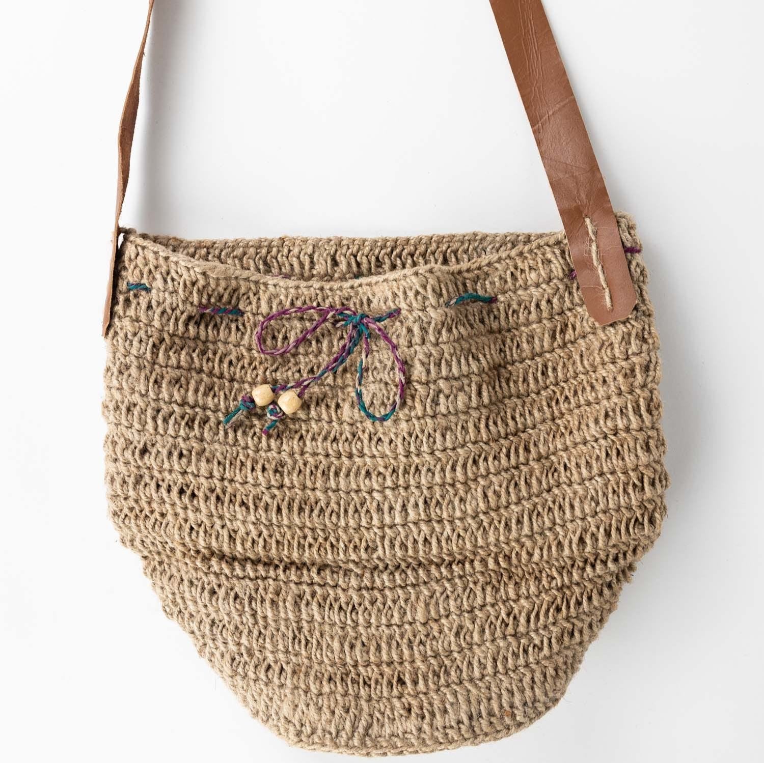 Jute Bucket Bag - Leather Strap - Ten Thousand Villages
