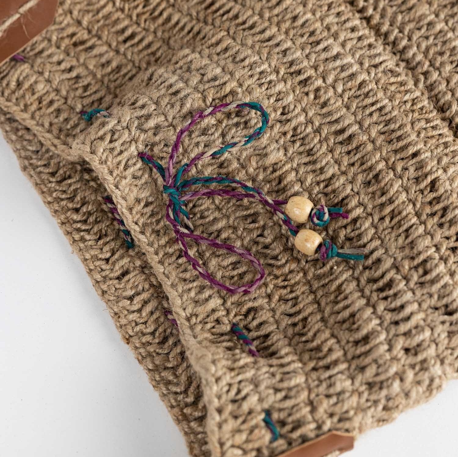 Jute Bucket Bag - Leather Strap - Ten Thousand Villages