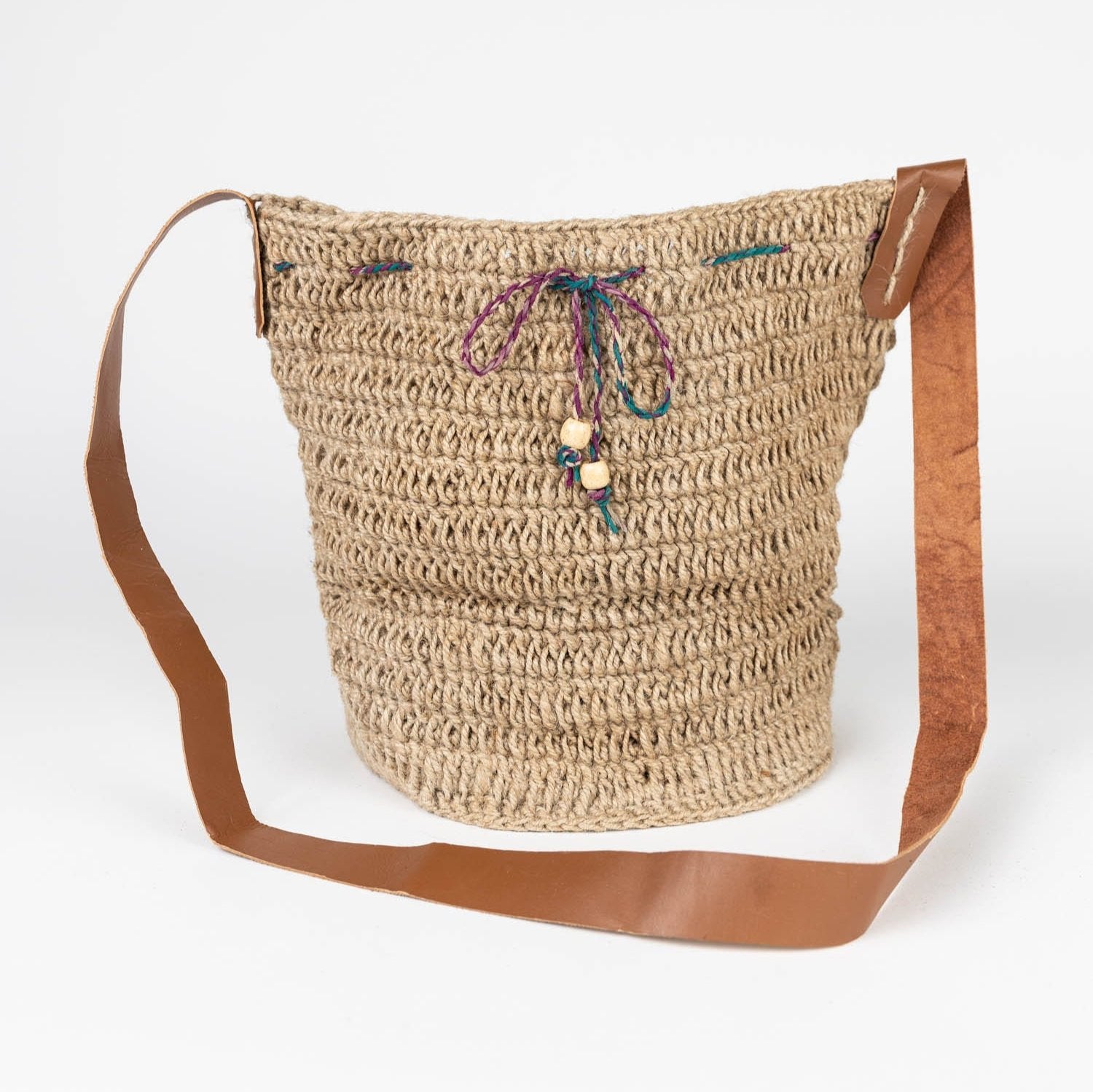 Jute Bucket Bag - Leather Strap - Ten Thousand Villages