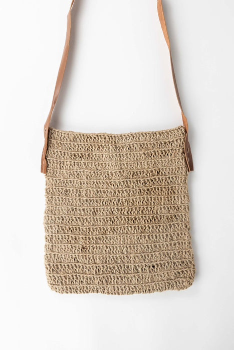 Crochet Jute Shoulder Bag - Leather Strap 3