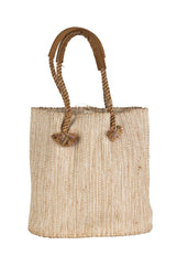 Jute & Cotton Tote with Leather Handles
