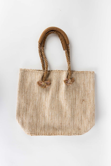 Jute & Cotton Tote with Leather Handles 3