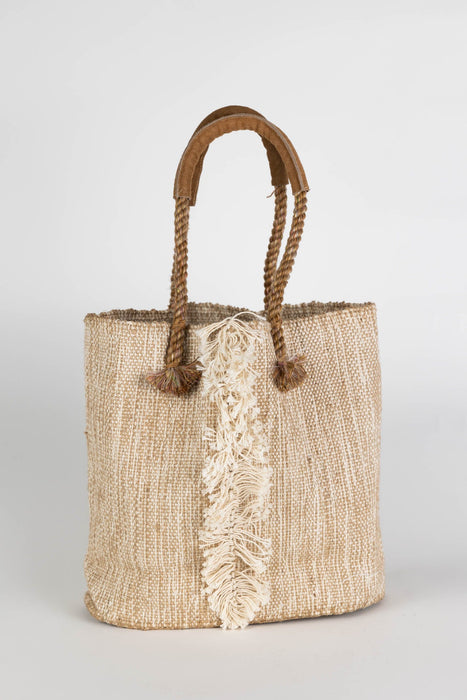 Jute & Cotton Tote with Leather Handles 5