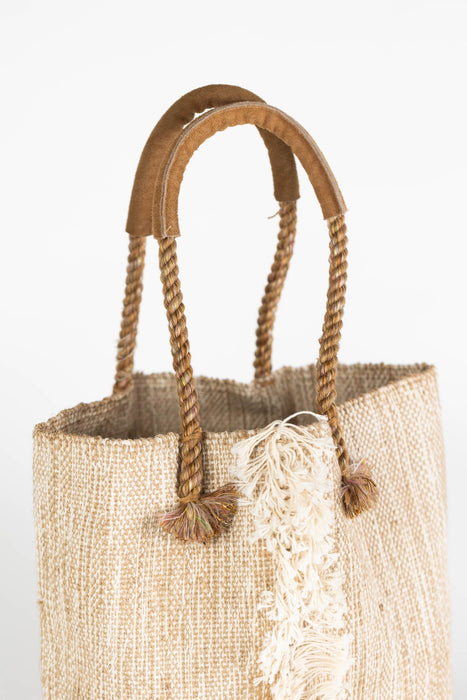 Jute & Cotton Tote with Leather Handles 2