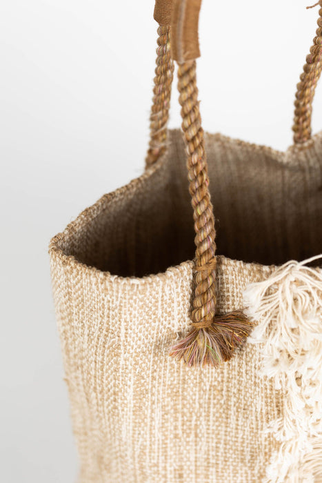 Jute & Cotton Tote with Leather Handles 6
