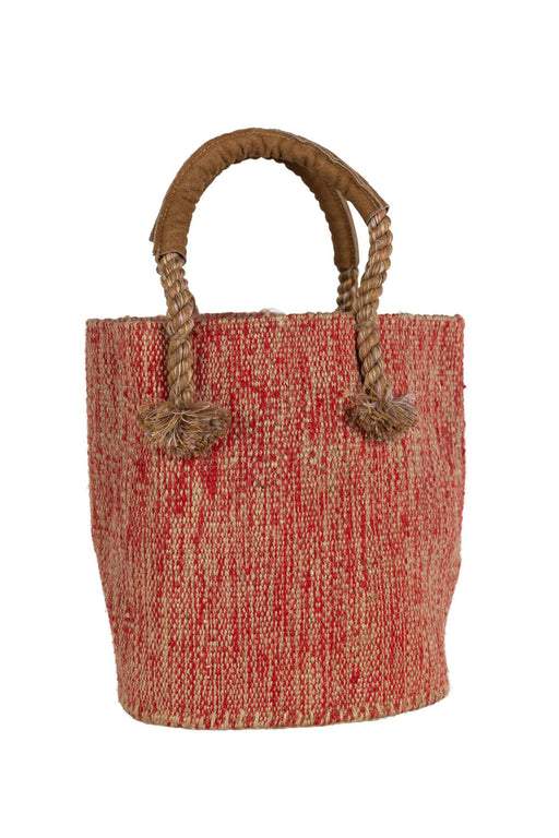 Jute & Cotton Bucket Bag - Red
