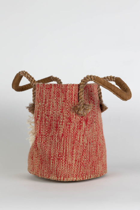 Jute & Cotton Bucket Bag - Red 5