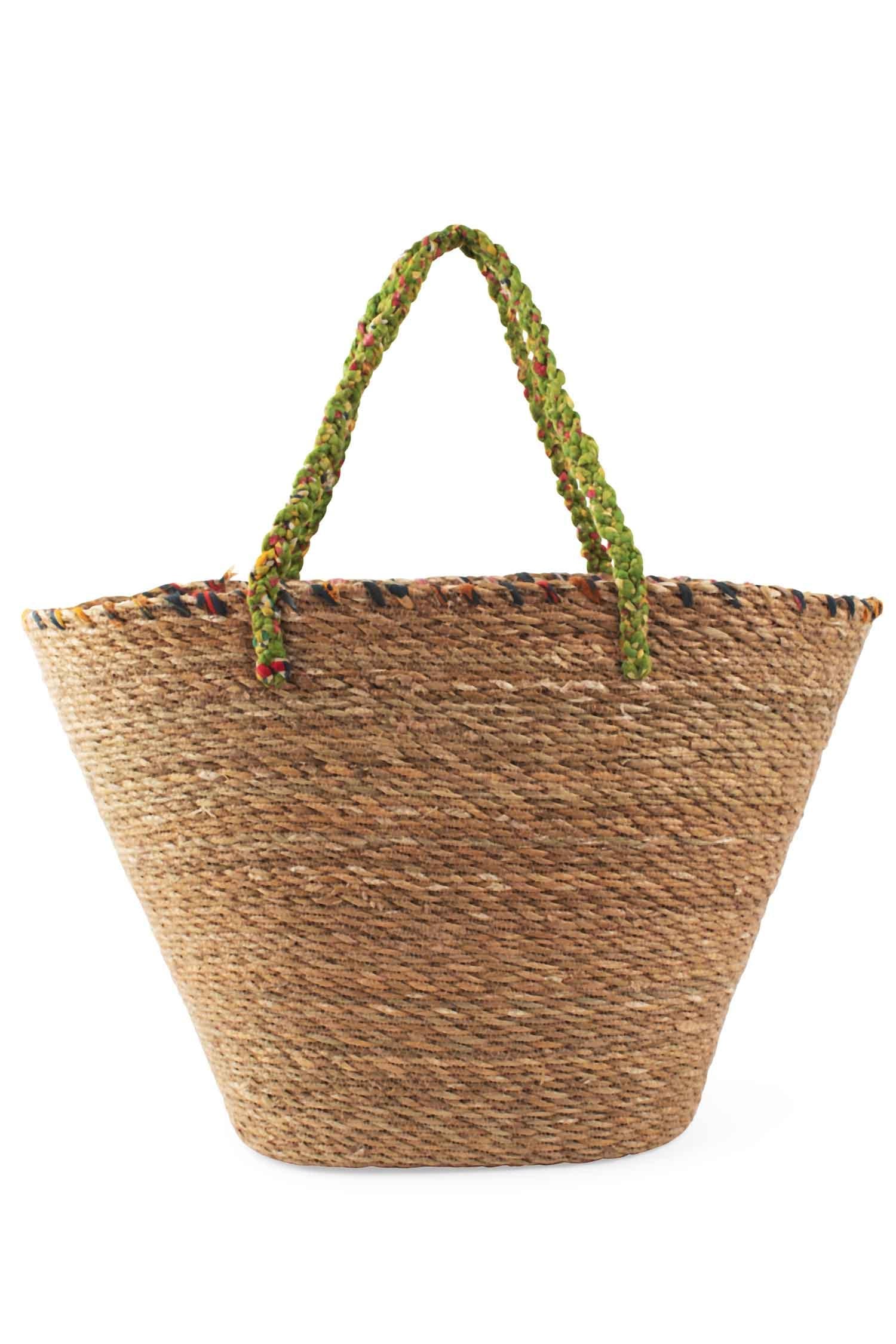 Recycled Sari & Grass Beach Bag - Ten Thousand Villages