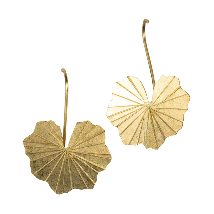 Lotus Leaf Drop Earrings in Brass 1