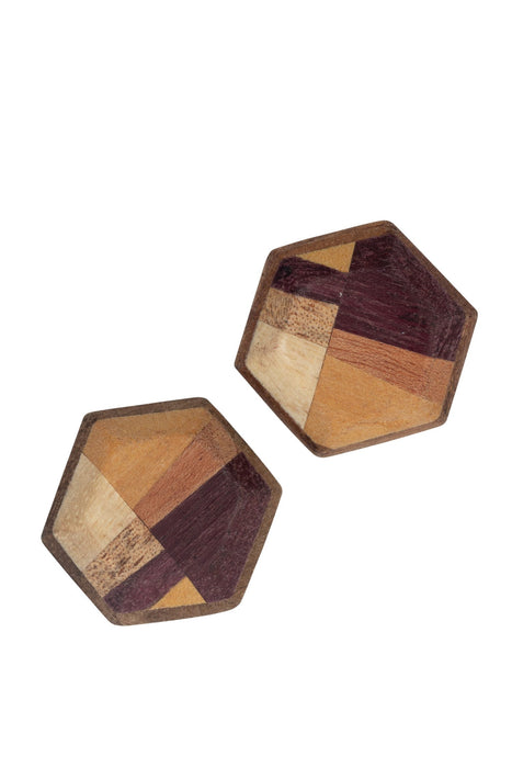Wood Hexagon Stud Earrings 1