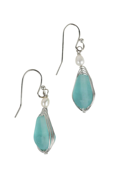 Aqua Pearl Silver Drop Earrings 1