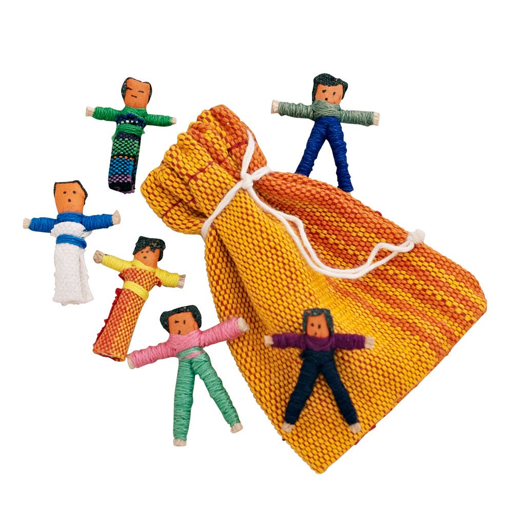 Set of 12 Guatemalan Handmade Worry Doll With a Colourful Crafted Storage  Bag Worry Dolls for Boys Anxiety Dolls Worry Doll 
